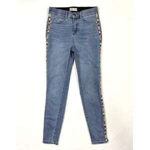 Knox Rose Denim Jeans Women's 4 Embroidered Side Skinny Ankle Boho Blue